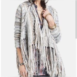 Free People Fringe Light Neutral Combo Cardi Cardigan Cropped Hippy Boho Chic M